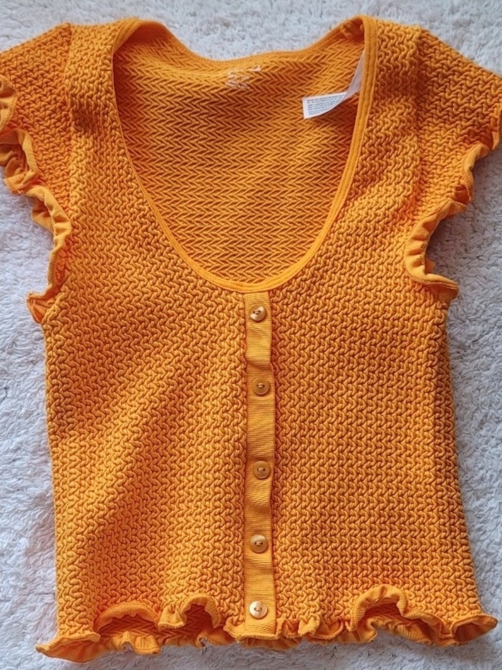 Urban Outfitters Orange Knit Ruffle Button-Front Top